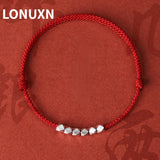 925 Silver Rope Geo Shape Bracelet Red Thread Line Jewelry for Women