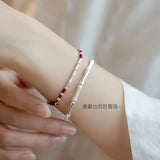 925 Silver Red Rope Geometric Shape Bracelet Women Gift