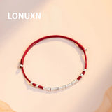 925 Silver Red Rope Geometric Shape Bracelet Women Gift