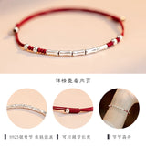 925 Silver Red Rope Geometric Shape Bracelet Women Gift