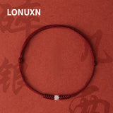 925 Silver Red Rope Bracelet Geometric Pattern Women's Jewelry Gift