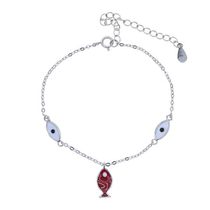 925 Silver Evil Eye Fish Charm Bracelet for Women