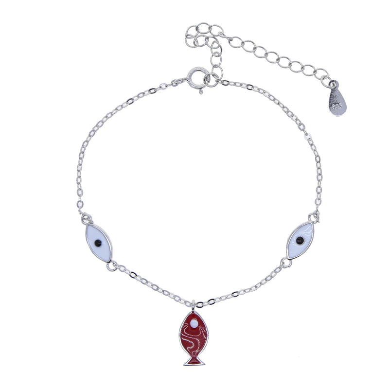 925 Silver Evil Eye Fish Charm Bracelet for Women