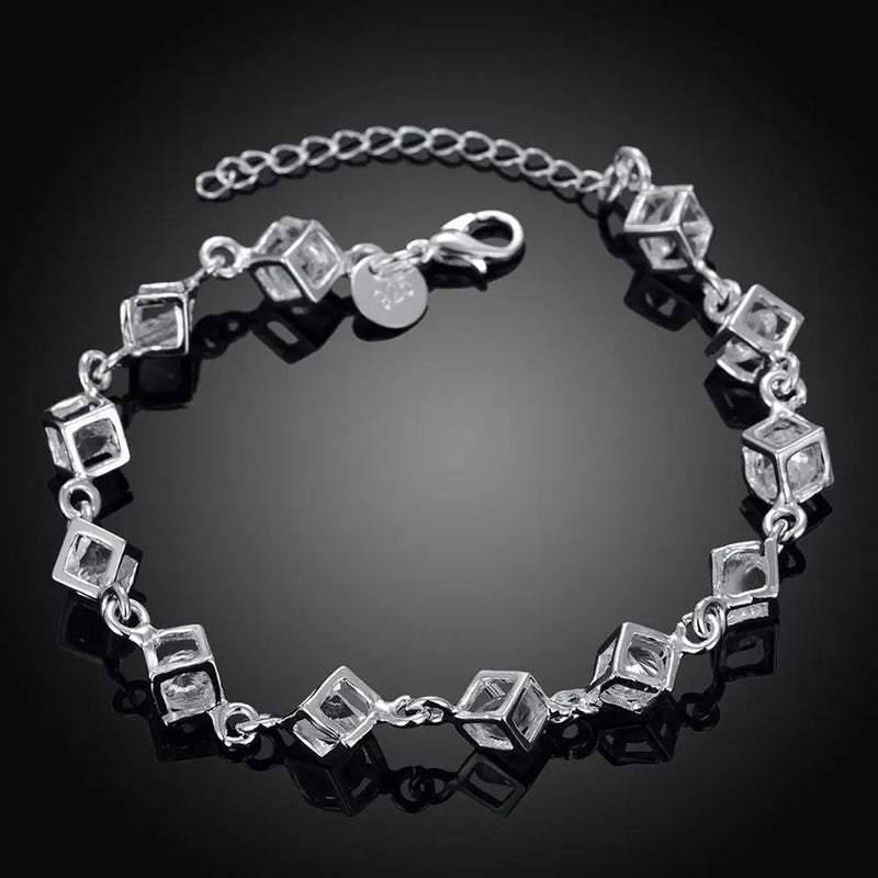 925 Silver Crystal Lattice Bracelet Wedding Jewelry