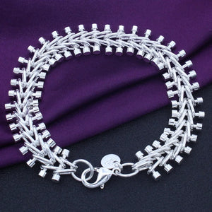 925 Silver Fish Bone Bracelet for Women Men Wedding Party