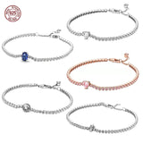 925 Silver Adjustable Heart Tennis Bracelet for High-End Beads DIY