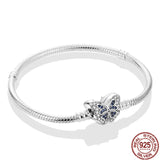 925 Sterling Silver Butterfly Clasp Snake Bone Chain Bracelet
