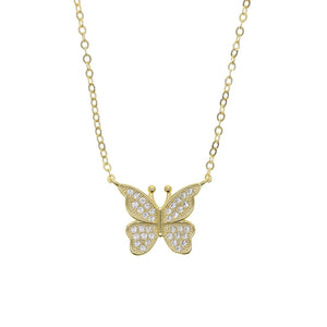 925 Silver CZ Butterfly Necklace Women Jewelry