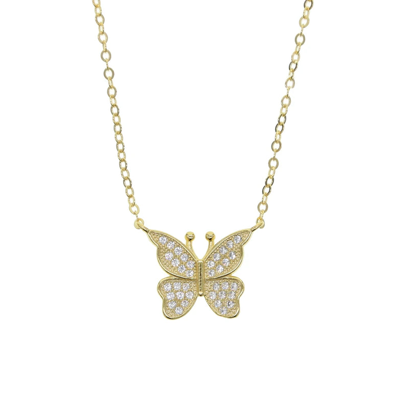 925 Silver CZ Butterfly Necklace Women Jewelry
