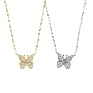 925 Silver CZ Butterfly Necklace Women Jewelry