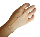 925 Silver Micro Pave CZ Station Charm Chain Bracelet with Ring
