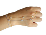 925 Silver Micro Pave CZ Station Charm Chain Bracelet with Ring