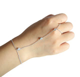 925 Silver Micro Pave CZ Station Charm Chain Bracelet with Ring