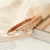 925 Silver Snake Bone Bracelet with Zircon Inlay