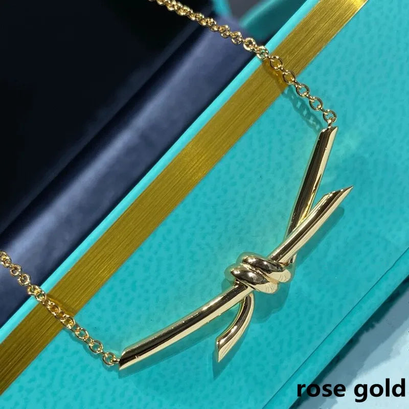 925 Sterling Silver Knot Necklace Women's Sweet Jewelry