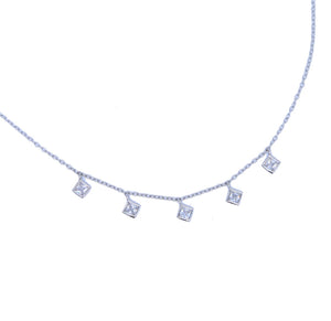 925 Silver CZ Charm Drop Choker Necklace