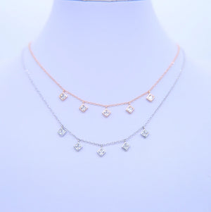 925 Silver CZ Charm Drop Choker Necklace