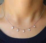 925 Silver CZ Charm Drop Choker Necklace