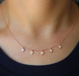 925 Silver CZ Charm Drop Choker Necklace