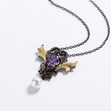 Purple Zircon Pearl Pendant Necklace Two-color Inlay