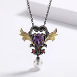 Purple Zircon Pearl Pendant Necklace Two-color Inlay
