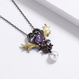 Purple Zircon Pearl Pendant Necklace Two-color Inlay