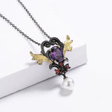 Purple Zircon Pearl Pendant Necklace Two-color Inlay