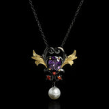 Purple Zircon Pearl Pendant Necklace Two-color Inlay
