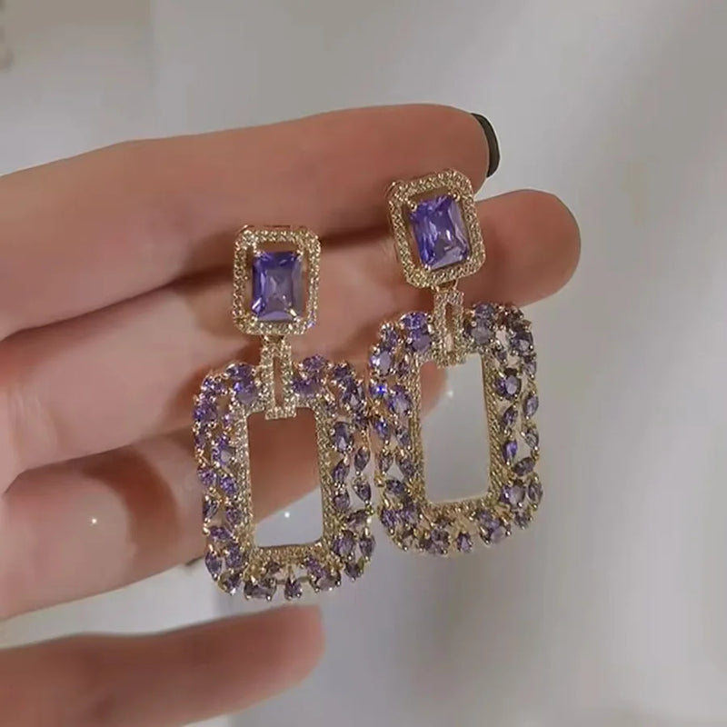 Treasure 925 Silver Purple Diamond Earrings Fine Jewelry Gift