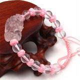 Crystal Pink Natural Crystal Bracelet for Women 8mm Beads Pixiu Stone Jewelry