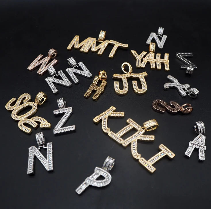 AAAA Rectangular Zircon Hip-hop Letters DIY Stitching Necklace