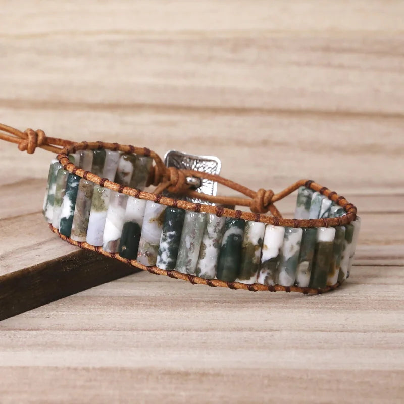 Natural Stone Beads Leather Wrap Bracelet Couples