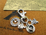 Teapot with Teacup Clock Rabbit Keychain