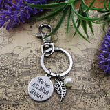 Mad Hatter Keychain with Leaf Stainless Steel Keyring