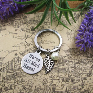 Mad Hatter Keychain with Leaf Stainless Steel Keyring
