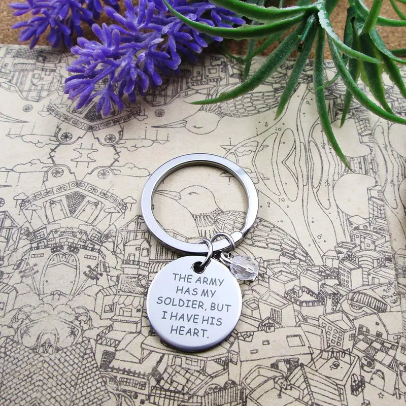 Army Soldier Heart Beads Keychain Stainless Steel Birthday
