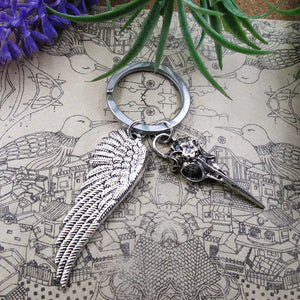 Flower Vulture Bird Skull Head Stainless Steel Keyring