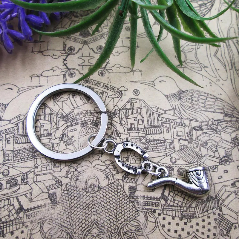 Cowboy Horseshoe Tobacco Pipe Steel Keyring Birthday Gift