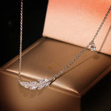Zircon Inlaid Leaf Necklace with Feather Pendant