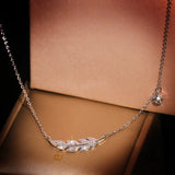 Zircon Inlaid Leaf Necklace with Feather Pendant