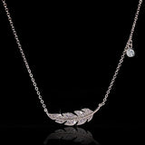 Zircon Inlaid Leaf Necklace with Feather Pendant
