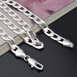 925 Sterling Silver 8mm Sideways Chains Necklace Choker for Men