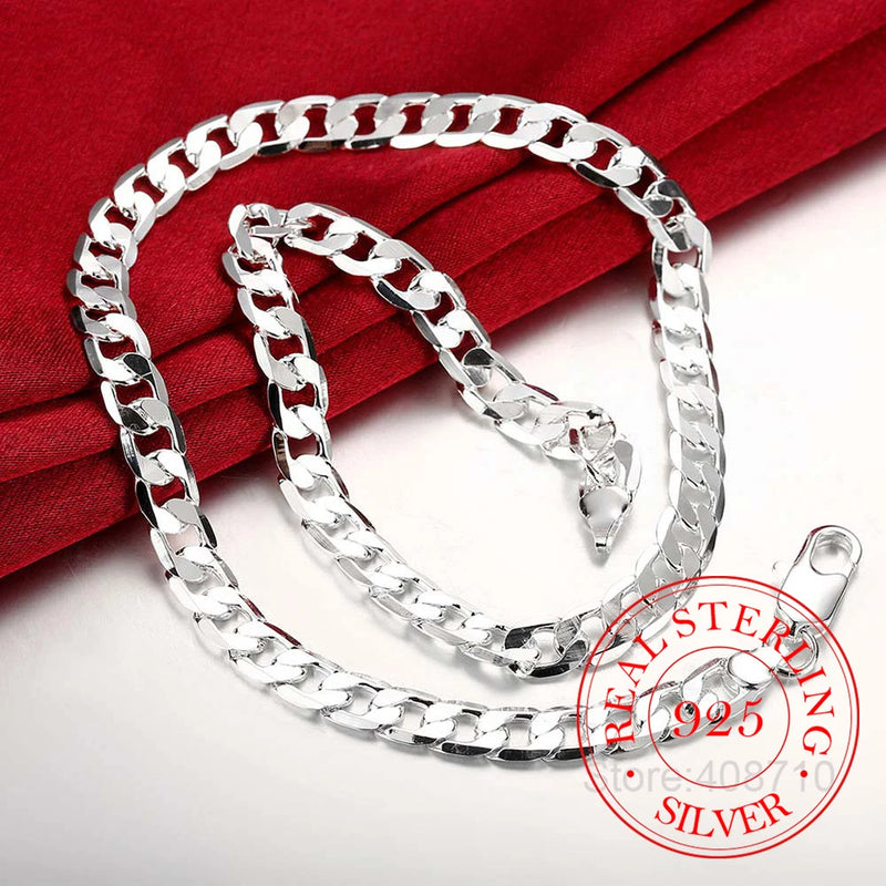 925 Sterling Silver 8mm Sideways Chains Necklace Choker for Men