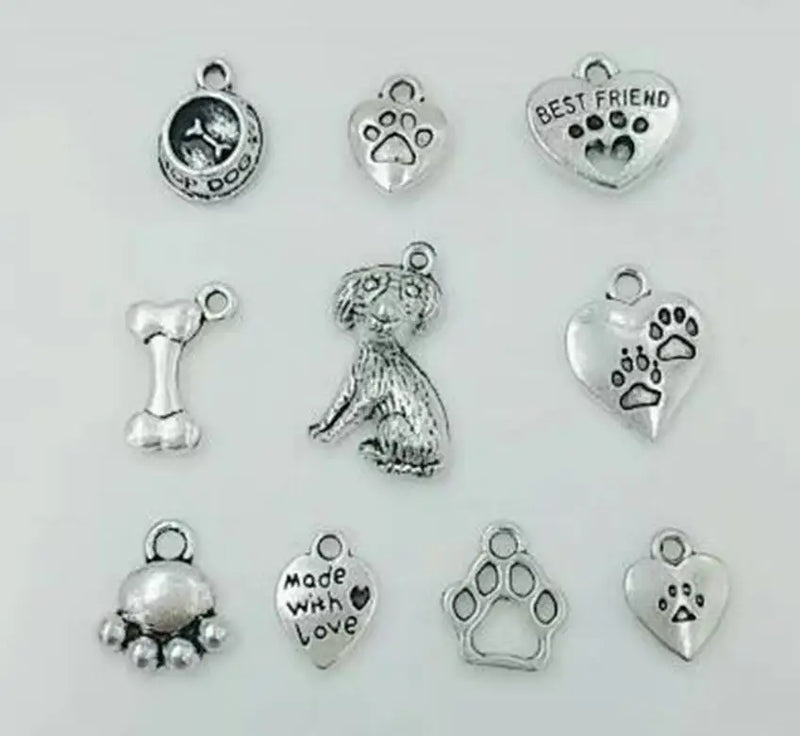 Mixing Animal Dog Paw Prints & Bones Charm Pendant Necklace Bracelet DIY