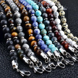 Natural Stone Beads Bracelet Stainless Steel Chain Men Women Jewellery