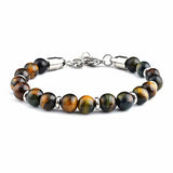 Natural Stone Beads Bracelet Stainless Steel Chain Men Women Jewellery