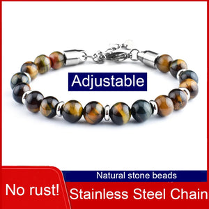 Natural Stone Beads Bracelet Stainless Steel Chain Men Women Jewellery