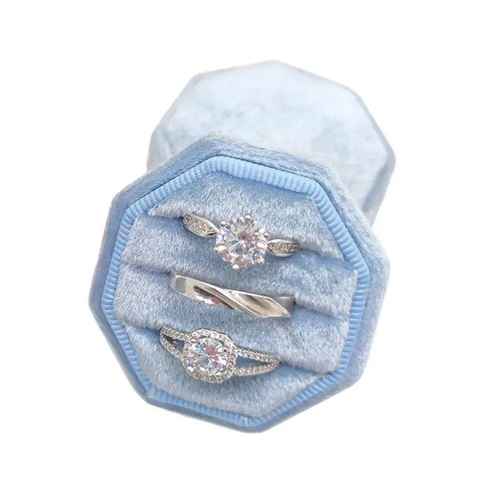 High-Quality Octagonal Velvet Jewelry Box with Lid Ring Storage