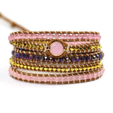 Pink Crystal Leather Wrap Bracelet for Women