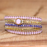 Pink Crystal Leather Wrap Bracelet for Women